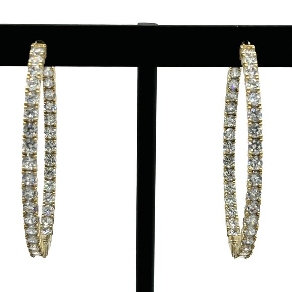 KLEO 925 Gold-Toned Sterling Silver Infinity CZ Inside Out Hoop Earrings - Picture 1 of 7